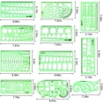 thumbnail image 2 of HLONK 11PCS Geometric Drawings Templates  Drafting Stencils Measuring Tools  Transparent Green Plastic Ruler  for Architecture  Office  Studying  Designing, 2 of 7