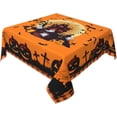 thumbnail image 4 of Halloween Table Cloth Pumpkin Castle Ghost Square Tablecloth 60 inch Orange Black Vintage Washable Table Cover for Holiday Kitchen Dinning Picnic Outdoor Indoor Decoration, 4 of 5