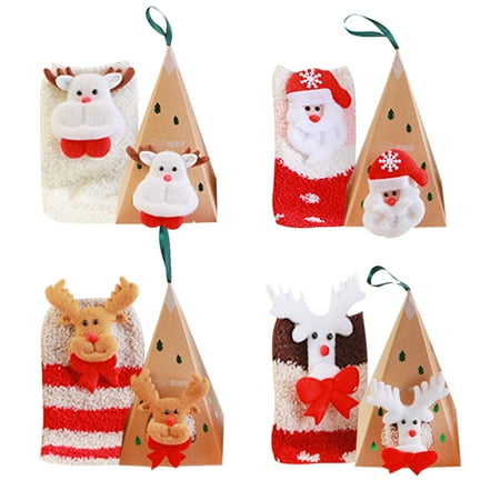 

4 Pairs Christmas Socks Elk Santa Claus Socks Fuzzy Socks Crew Socks for Women