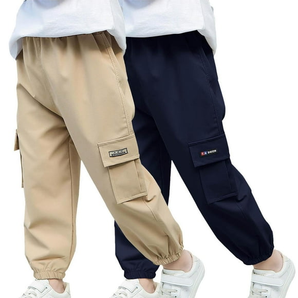 Odeerbi 2-14 Años Boys 2 Pcs Pantalones de Carga Pantalones Jogger Pantalones Spring Summer Color Sólido Pantalones de Trabajo Informal Con Bolsillo
