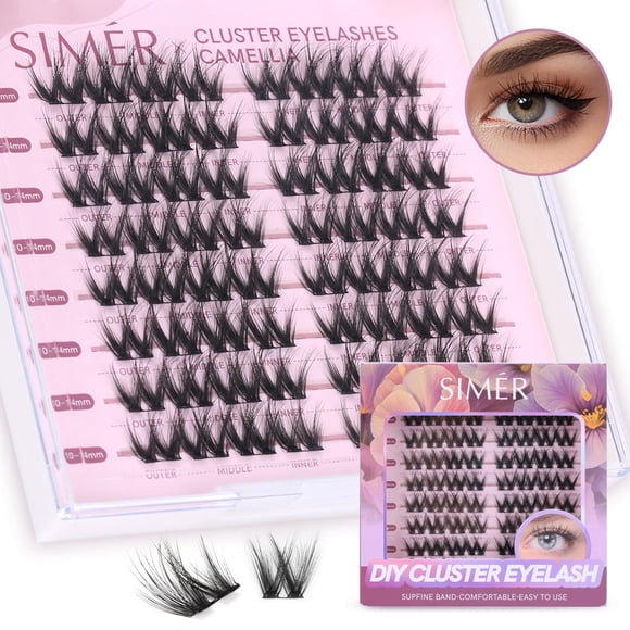 SIMER Lash Clusters DIY Extensiones de pestañas 64 racimos de pestañas 3D en capas de volumen de pestañas D Curl reutilizables y esponjosas pestañas individuales DIY en casa (0.394-0.551 in mezclados)