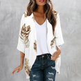 thumbnail image 2 of SELONE Long Cardigan for Women Open Front 3/4 Sleeve Regular Cardigans Without Hoodie Print Lightweight Beach Vacation Wear White S, 2 of 5