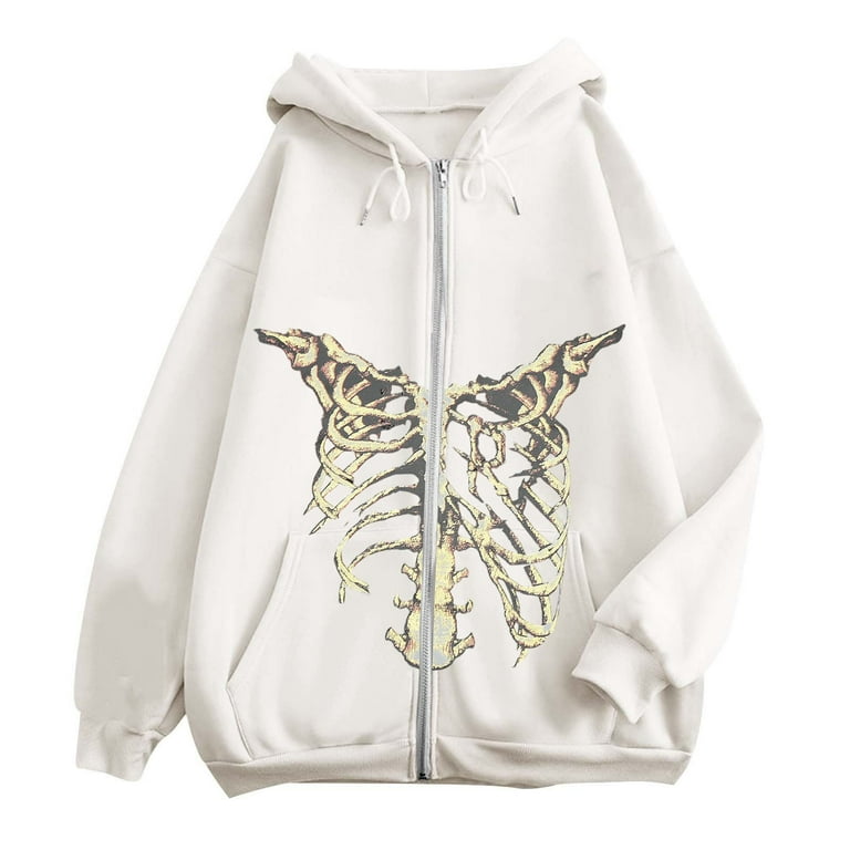 MUXiin White Zip Up Hoodie For Women Full Zip,Men Women Y2K