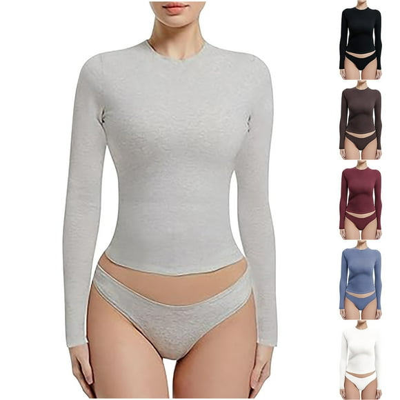 breaise Plus Size Clearance Women Long Sleeve Mock Turtleneck Shirts Stretch Slim T Shirt Casual Lightweight Tight Tops S-5XL