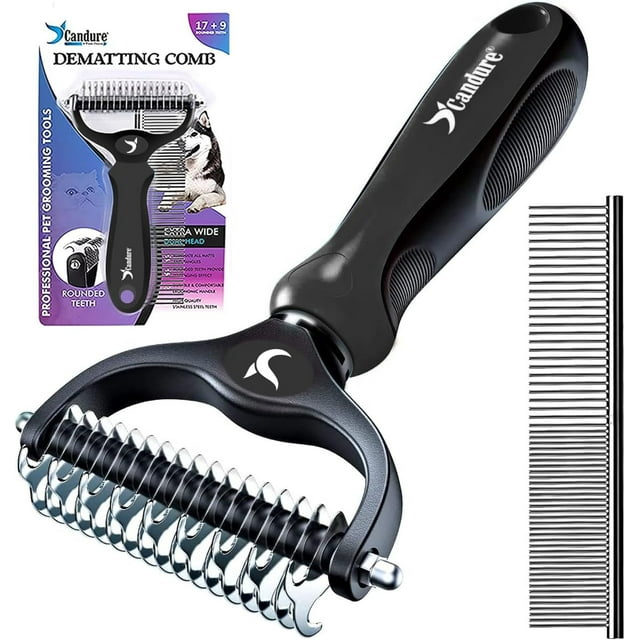 GHSDFBB Dematting Comb for Dog and Cat, Pet Grooming Rake and Brushes for Small, Medium Large Dogs 17+9 Double Sided Deshedding Tool Removes Knots & Tangled Hair