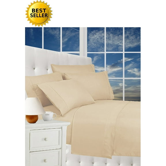 1500 Series Luxury Silky Soft 6 pc Sheet set, Deep Pocket Up to 16" - All Size and Colors , California King, Beige