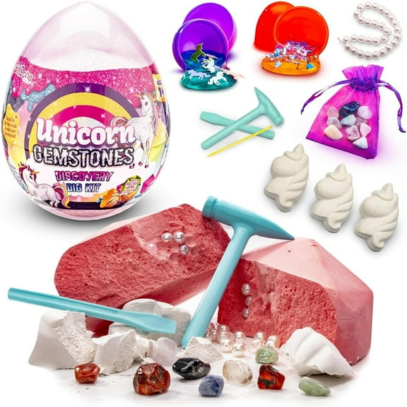 GirlZone Unicorn Gemstones Discovery Dig Kit, 13 Gemstone Dig with Slime and Precious Gems, Gift-Ready DIY Bracelet Kit, STEM Craft for Kids Age 12-14, Perfect for Valentine Gifts