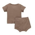 thumbnail image 2 of Xmarks Toddler Boys Short Sleeve Drawstring Shorts Pant Sets Baby Solid Color Letter Casual Pullover Top And Comfy Short Pant Set 0-24M, 2 of 9