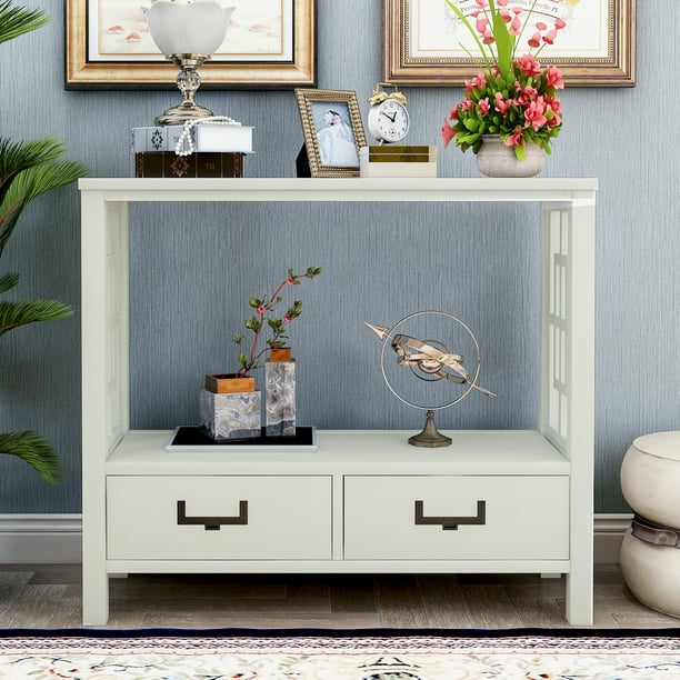Sofa Entryway Table With Storage Shelf, 36in High Console Table