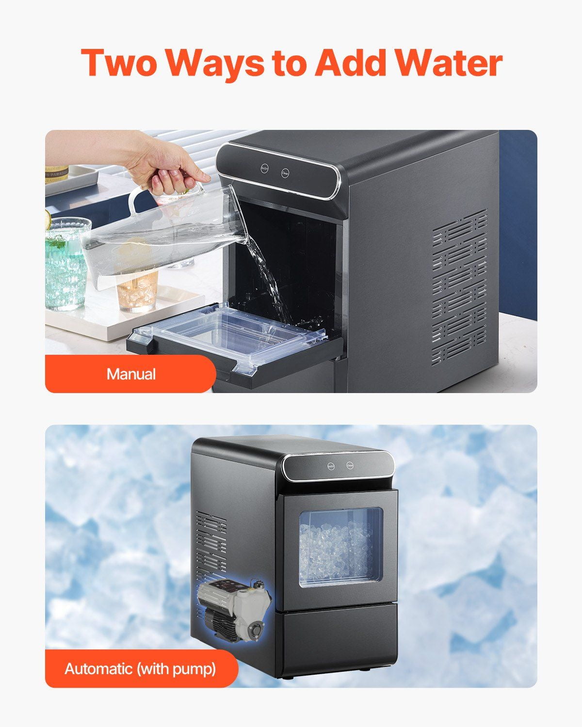 37Lbs/24H Countertop Nugget Ice Maker with Self-Cleaning Function, Includes Scoop Basket – Ideal for Home & Commercial Use