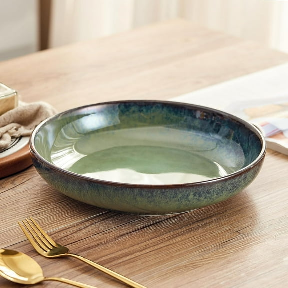 10 Inch Large Ceramic Salad Bowl, 50 Ounce Green Serving Bowl for Kitchen, Microwave Dishwasher Safe