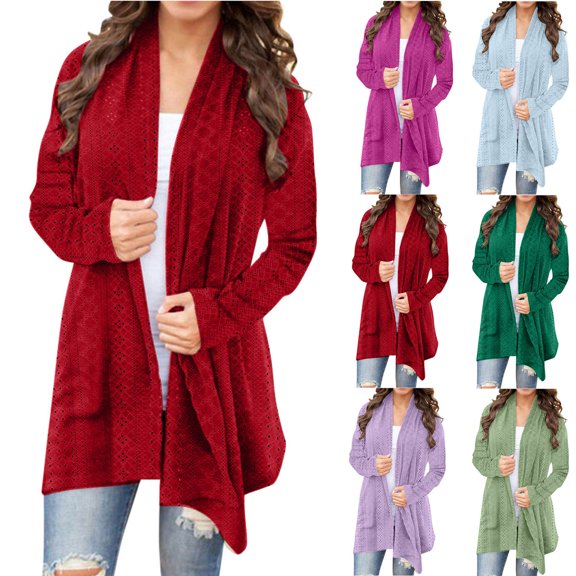 Bixock Fall Women Knit Cardigan Long Sleeves Open Front Casual Cardigan Jackets Draped Ruffles Knit Outerwear