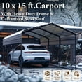 thumbnail image 4 of SUMMIT LIVING 10 x 15 ft Outdoor Metal Carport with Galvanized Steel Roof, Heavy-Duty Garage Car Storage Shelter, Gray, 4 of 8