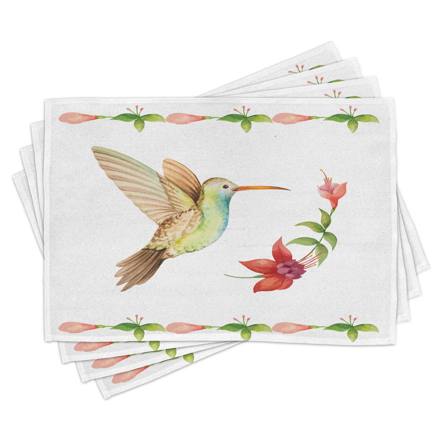 Hummingbird Placemats Set of 4 Hummingbird Flying over A Fuchsia Flower