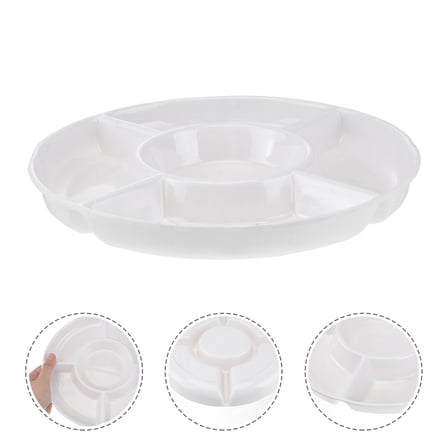 Omeite Tableware Plastic Plate 9 Inch Five-Grid Platter Fruit Separator Plate Lightweight for KTV Dining