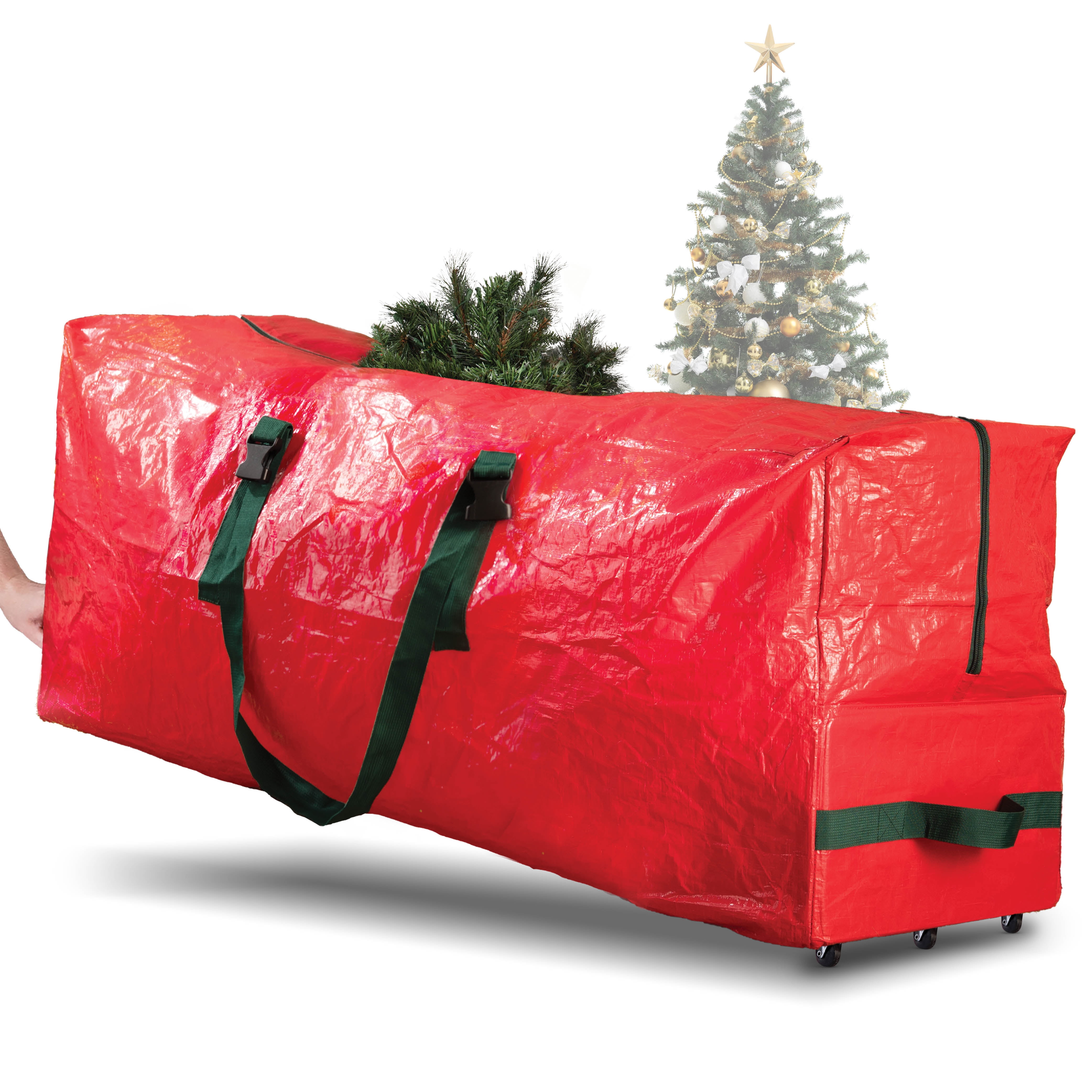 Rolling Large Christmas Tree Storage Bag - Fits Upto 9 ft. Artificial Disassembled Trees - Tear