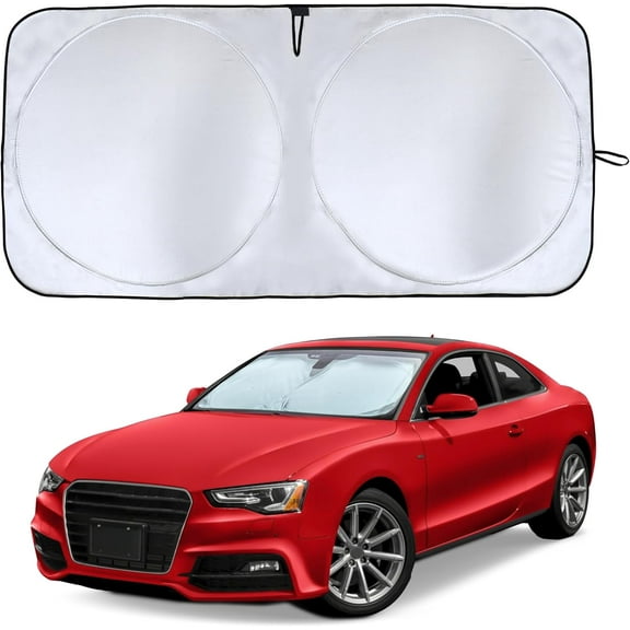 Car Windshield Sun Shade with Mirror Cut | Sunshade for Car Windshield for Sun,Heat,UV Rays, 240T Polyester Windshield Shade Foldable for SUVs, Sedans, Coupe, Hatchbacks | Medium (64" x 32")