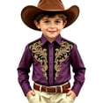 thumbnail image 4 of Curuila Child Kids Boys Shirt Button Down Cowboy Print Lapel Long Sleeve Fashionable Soft Tops Purple Size 10-11 Years, 4 of 4