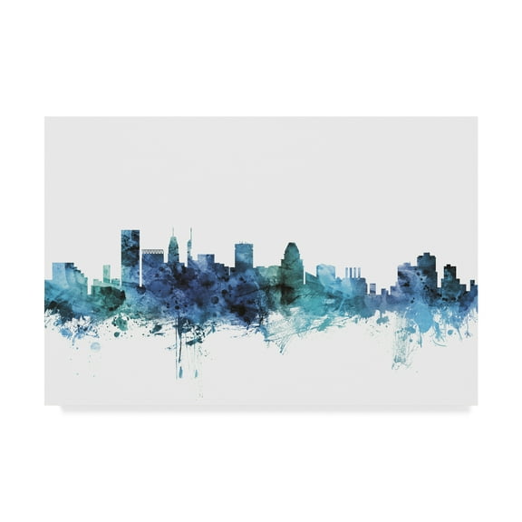 Trademark Fine Art 'Baltimore Maryland Blue Teal Skyline' Canvas Art by Michael Tompsett