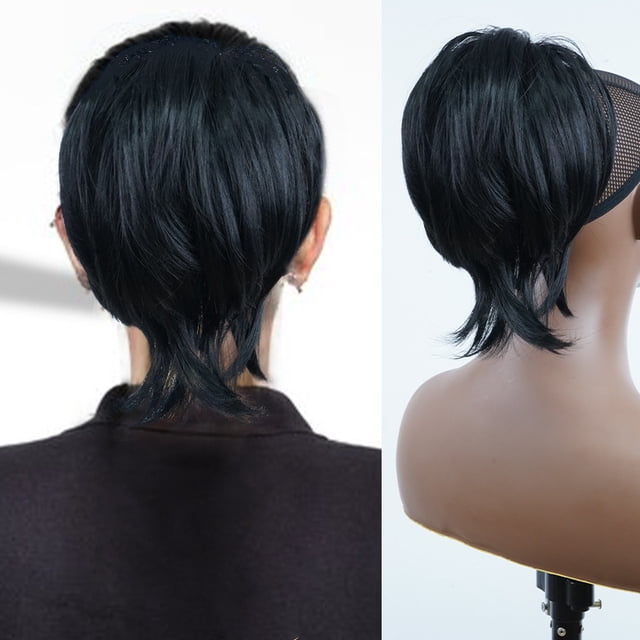 Peluca de cola de caballo, pelo corto y liso, pinza de peinado de seda de alta temperatura, accesorios para el cabello de cola de caballo