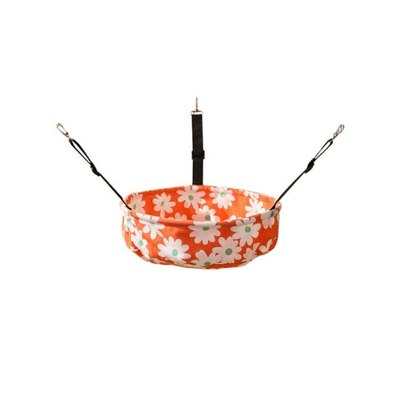 RoamHome Hanging Cat Hammock - Adjustable Kitty Bed with Steel Frame, 14" Round Cloth Pet Swing for Indoor/Outdoor Use, Orange Floral Design with Secure Straps - Supports Large Cats