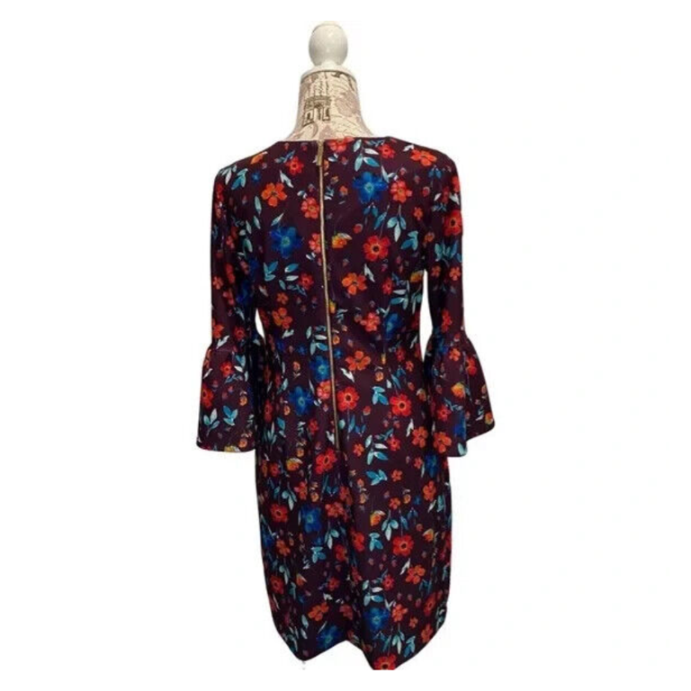 Calvin Klein Women's Printed Bell Sleeve Jewel Neck Sheath Dress  10/Aubergine Multi - Walmart.com