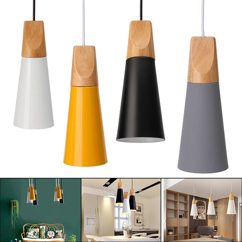 E27 Simple Wood Pendant Ceiling Lights, Colorful Hanging Light Fixtures