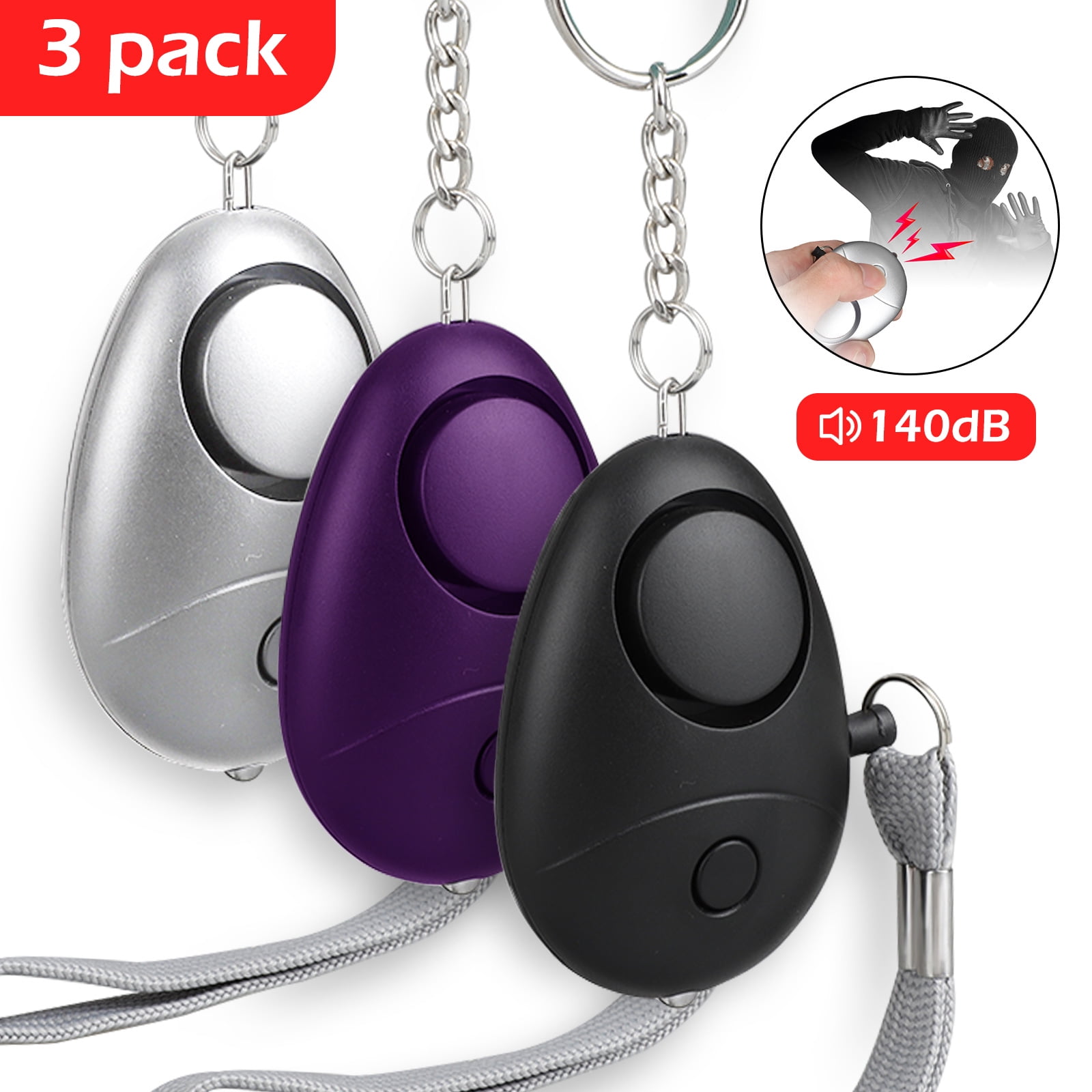 PECHAM 3Pack Safesound Personal Alarm Keychain 130dB Personal Safety Alarms for Women Self Defense Personal Portable Security Alarms with LED Lights 