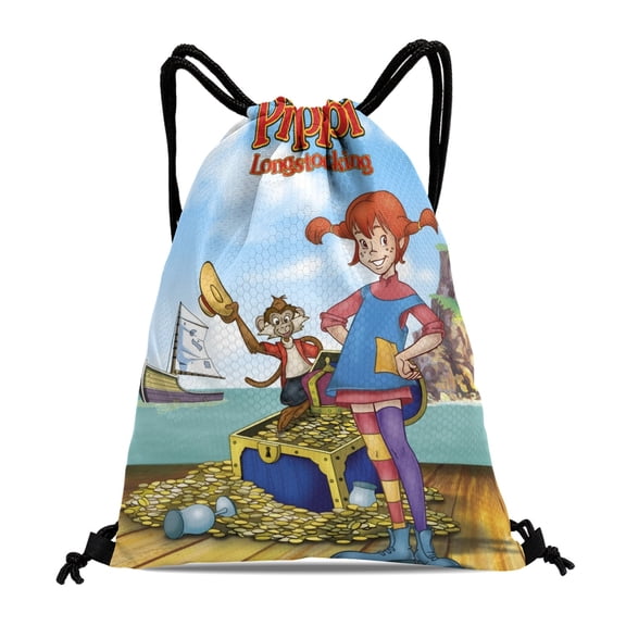 Pippi Longstocking-theme Drawstring Backpack Sports Gym Bag Water Resistant String Bag Cinch Bag,12‘’X16‘’(30X40cm)