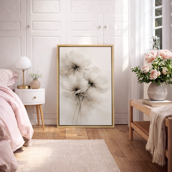 Framed Canvas Print Watercolor Flower Wall Art Minimalist Modern Decorative for Living Room Bedroom - 16"x24" NATURAL