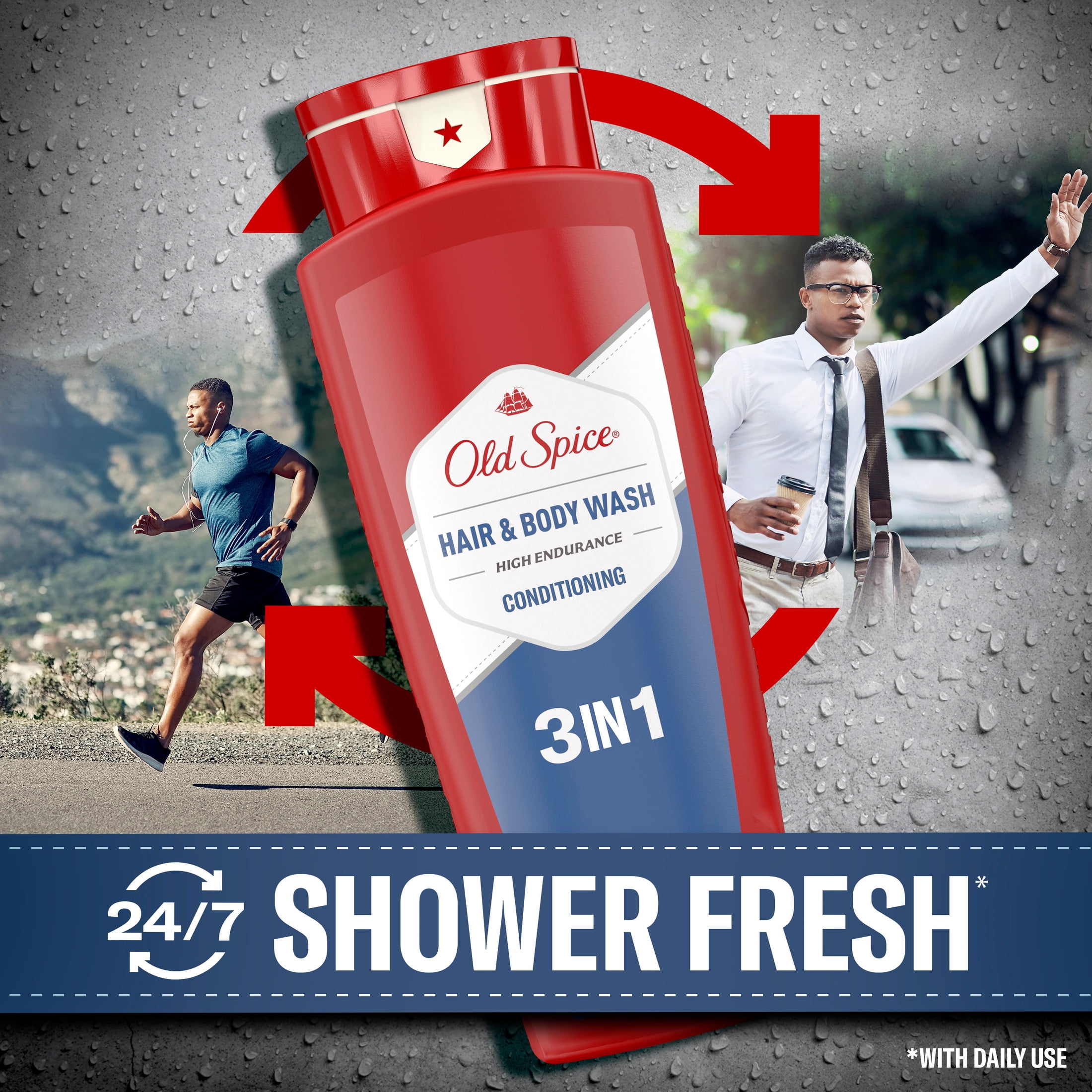 (4 pack) Old Spice Hair & Body Wash w/ Conditioner for Men, Crisp, 24/7 Shower Fresh, 24 fl oz