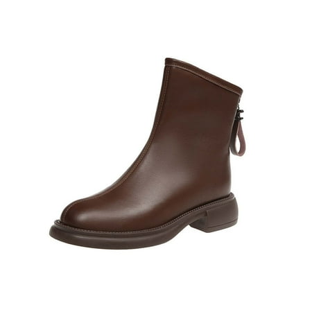

KBKYBUYZ Women s Comfy Winter Fall Boots Round Head Back Zipper Classic Boots