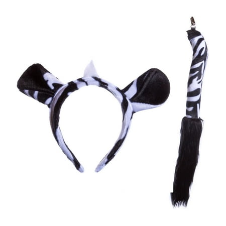 Wildlife Tree Plush Zebra Ears Headband and Tail Set for Zebra Costume, Cosplay, Pretend Animal Play or Safari Party Costumes