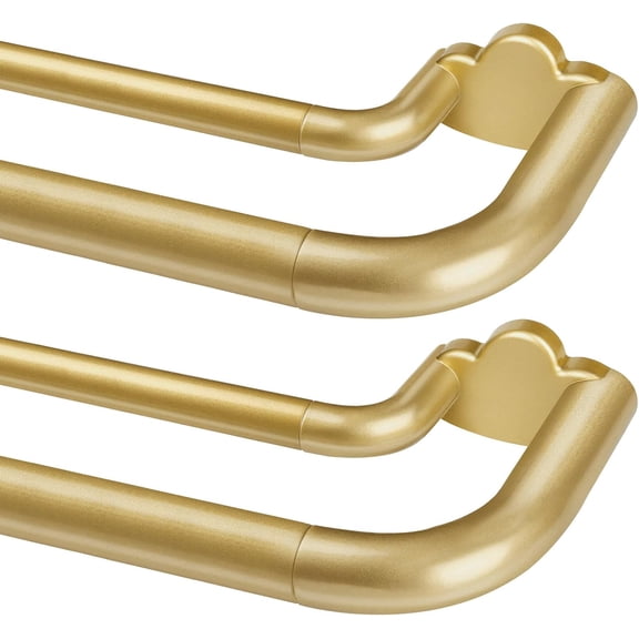 2 Pack Gold Double Curtain Rods - 6/8 Inch Wrap Around Adjustable Telescoping Rods for Room Darkening Curtains (36 to 80 Inches / 48 to 84 Inches)