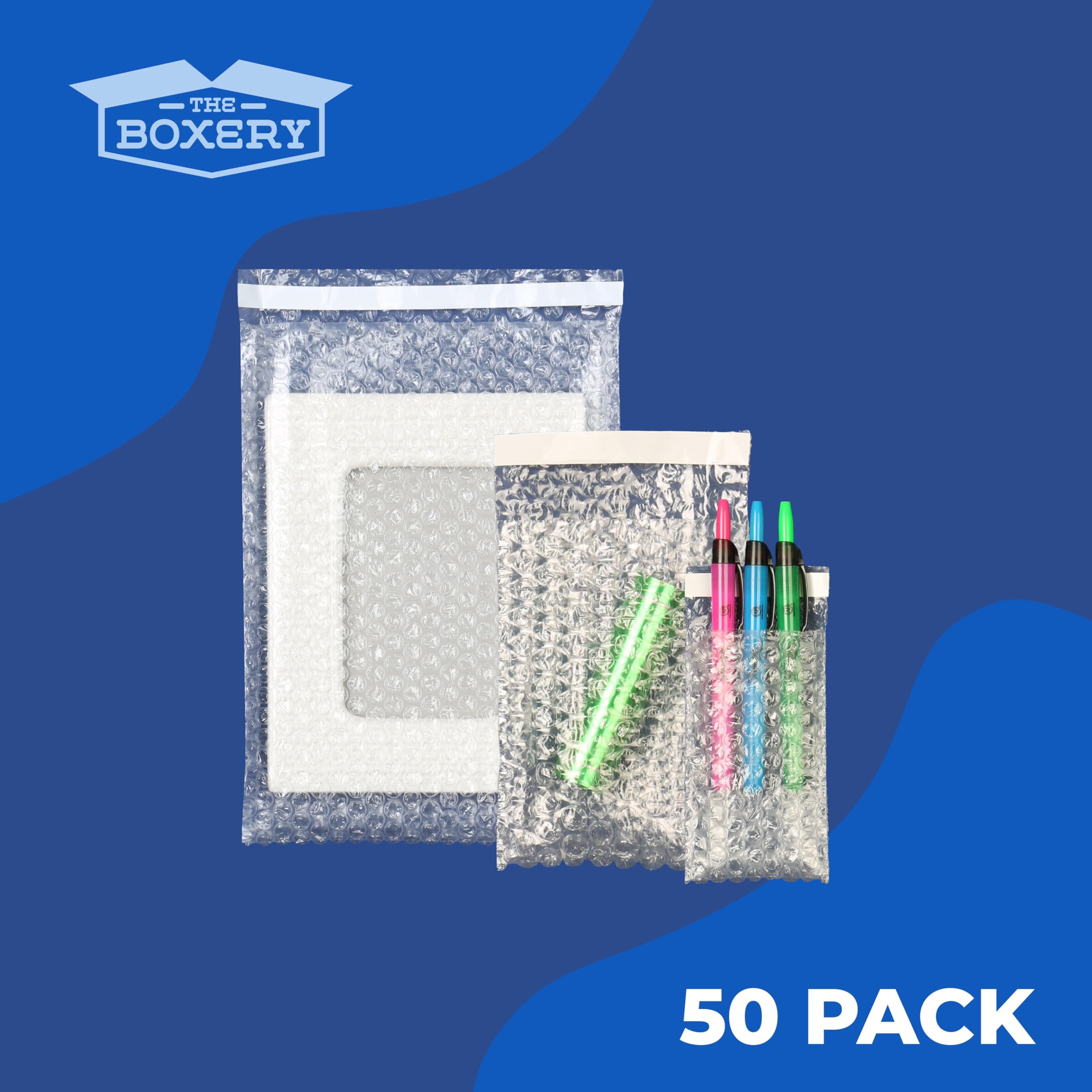 The Boxery 12x11.5" Clear Self-Sealing Bubble Out Bag Pouches -50 Pack- Bubble Cushion Wrap Bags for Packing, Storage, Moving, and Shipping fragile items