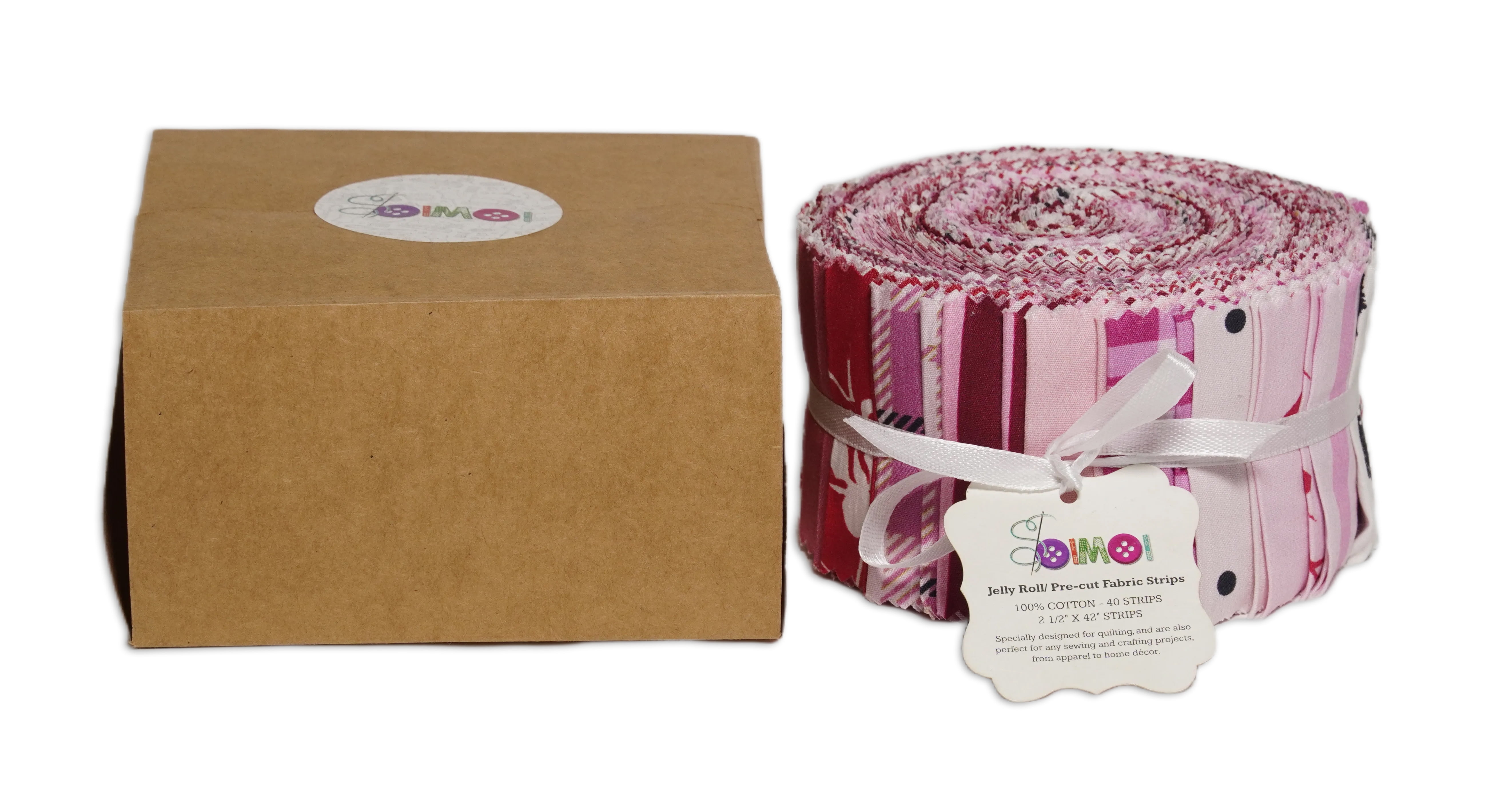 Soimoi 40Pcs Floral & Check Print Cotton Precut Fabrics for Quilting Craft Strips 2.5 x 42 inches Jelly Roll