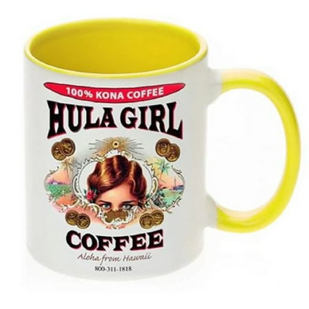 

Hula Girl Coffee 11oz Mug Two Tone Yellow Inner and Handle with box