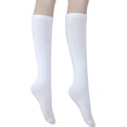 thumbnail image 5 of Calcetines altos de algodón para mujer - Calcetines casuales de colores lisos y a rayas, 3 pares, blancos, 5 of 5