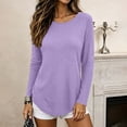 thumbnail image 6 of ClodeEU Women's Crew Neck Side Split Curved Hem Long Sleeve Top, Casual Loose Waffle Knit Pullover Blouse Purple,Women's Plus M, 6 of 9