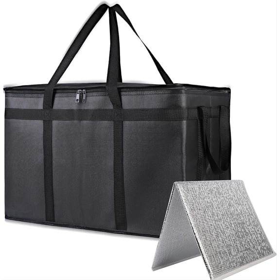 Insulated Food Delivery Bag, XXXL Insulated Reusable Grocery Cooler/Hot Bags, Tote Bag for Shopping/Travel/Doordash, Catering Bag Doordash 23x14x15, Black, 1-Pack