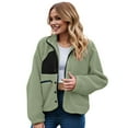 thumbnail image 6 of felwors Womens Fleece Jacket Fuzzy Long Sleeve Short Winter Coats Button Down Sherpa Jacket Outerwear with Pockets Green, XL, 6 of 8