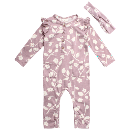 

Jessica Simpson Baby Girls Romper - One Piece Romper Jumpsuit with Hat or Headband (0-12M)