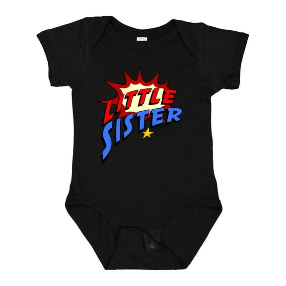 Inktastic Little Sister Superhero Girls Baby Bodysuit