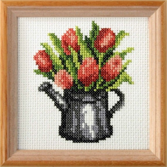 Orchidea Tulips in Watering Can Stamped Cross-Stitch Kit
