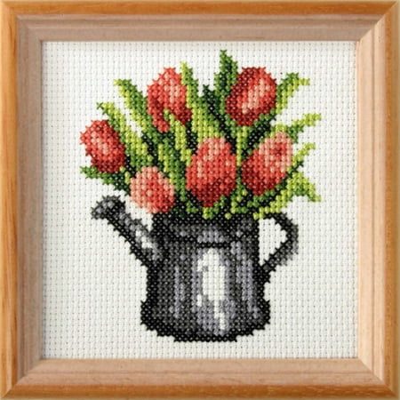 UPC: 5906735257434 | Orchidea Tulips in Watering Can Stamped Cross-Stitch Kit