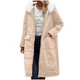 thumbnail image 2 of Women's Mid-Length Hooded Cotton Coat, Faux Fur Trim Parka, Long Sleeve Quilted Jacket, Casual Streetwear Coat, Drawstring Waist Puffer Coat, Cold Weather Outerwear Beige, 2 of 6