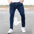 thumbnail image 2 of Men's Stretch Denim Jeans, Casual Pants, Trendy Trousers, Full Length, Button Zipper Fly, Fashionable Pocket, Daily | AESTIVO,Dark Blue L, 2 of 9