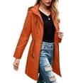 thumbnail image 4 of CFLVAEK Women's Long Rain Jackets Plus Size Drawstring Waisted Waterproof Hooded Trench Coat Outdoor Hiking Windbreaker with Pockets Orange L, 4 of 6