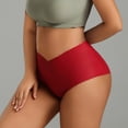 thumbnail image 3 of Women No Show Stretch Panties V Cut Waistband Smooth Seamless Yoga Training Underwear Red M, 3 of 5