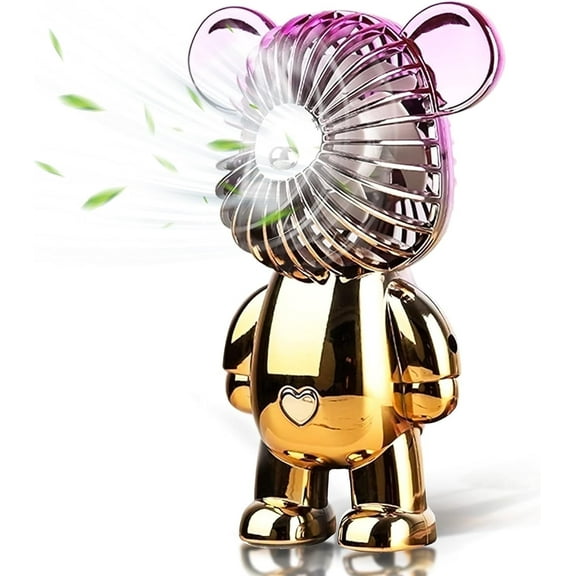 Innotech Portable Fan,Mini Cute Bear Desk Fan Small Quiet,3-Speed Adjustable Usb Powered Fan,Electroplating Cute Shape